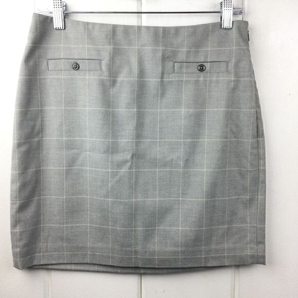 Banana Republic Gray & Cream Plaid Checked Skirt, Size 4 - Picture 1 of 8